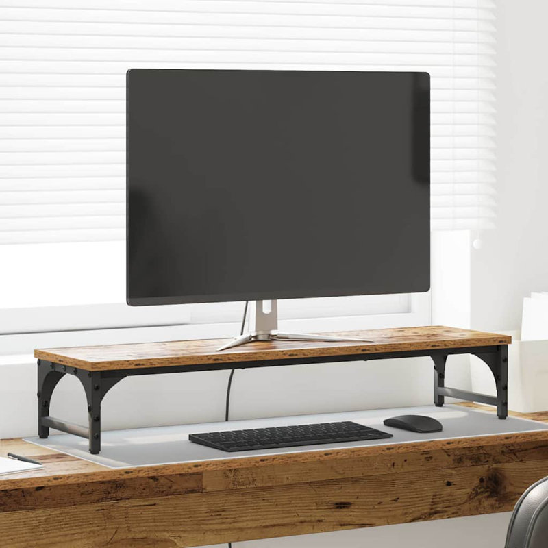 Manufactured Wood Monitor Stand, Old Wood, 14cm H x 85cm W x 23cm D