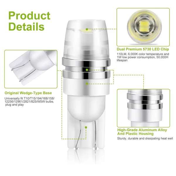 10 PCS T10 ampoules à DEL 194 lumières à DEL 12 V 1 W 5730 xénon base blanche ampoules de remplacement pour éclairage de position