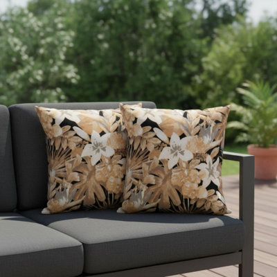 Lot de 2 coussins décoratifs d'extérieur, imperméables et résistants à la décoloration, pour terrasse, jardin, véranda, mobilier de piscine - Housses de coussin douces et confortables (45 x 45 cm, crème douce lys)