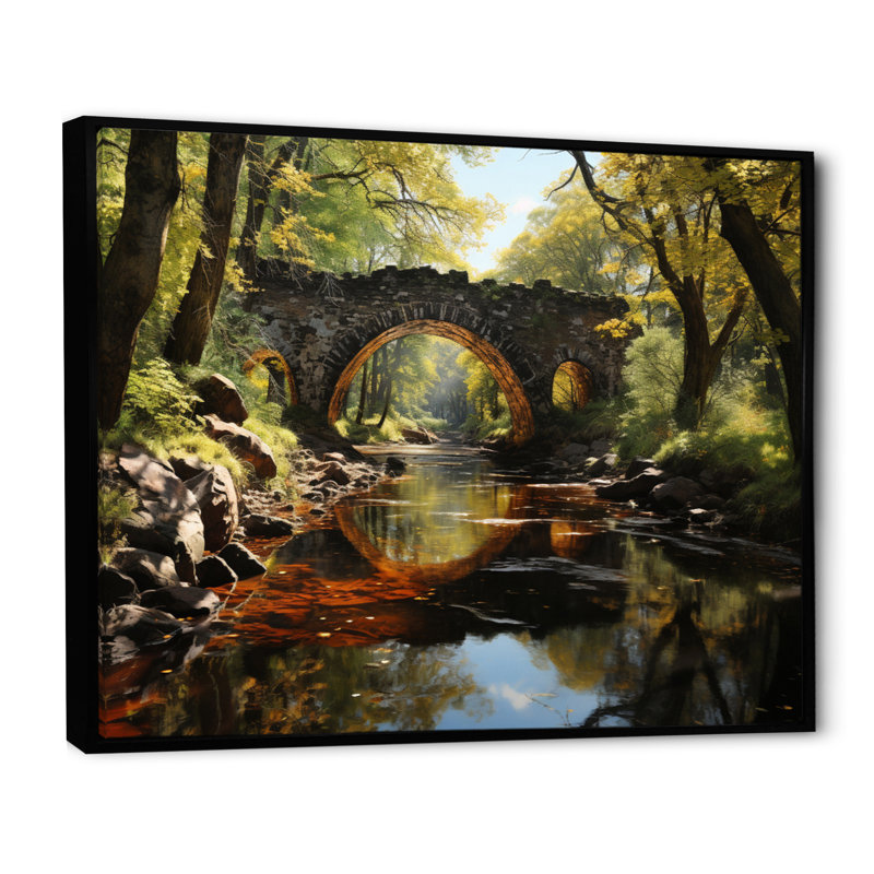 «Beige Bridge Whispers Of History II», reproduction d'art sur toile, H 24 po x l 32 po x P 1 po, Cadre flottant noir