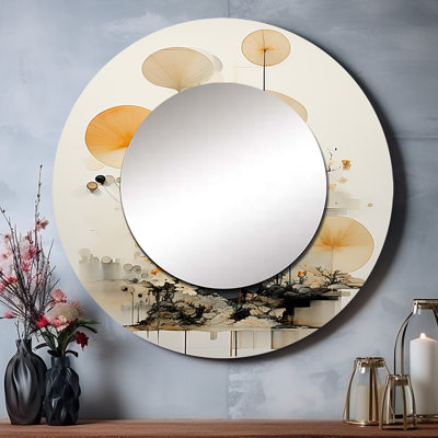 Art asiatique coquillage Sumi X - art mural asiatique unique, miroir rond jaune, impression sur métal