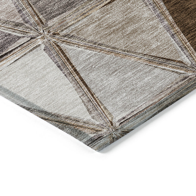 10' X 14' Brown Beige And Khaki Geometric Washable Indoor Outdoor Area Rug