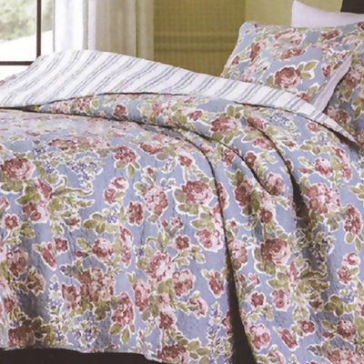  Ensemble de courtepointe moderne et contemporain en coton mauve / vert / rouge 3 pièces