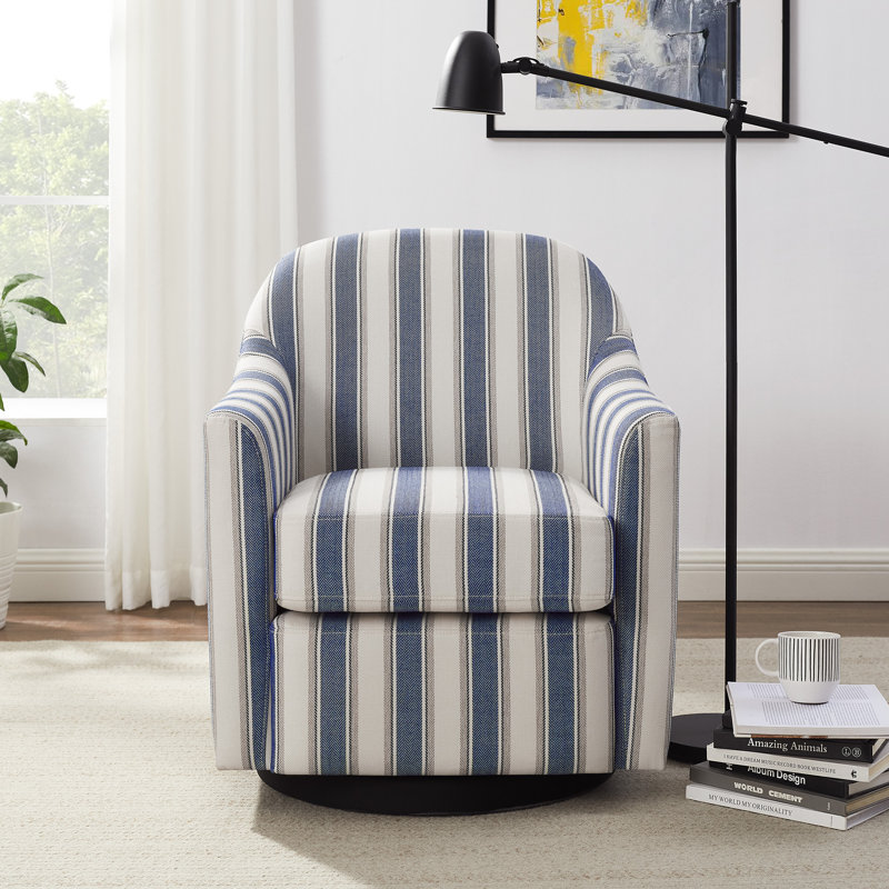29.92In Linend Fabric Swivel Accent Chair, Navy Blue Stripe Linen