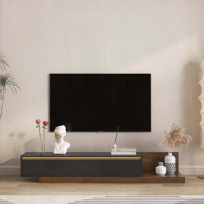 Meuble télé moderne avec lumières DEL 16 couleurs et rangement, Noir