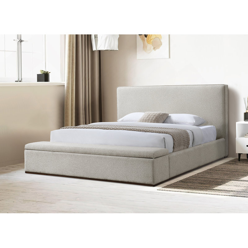 Grand lit en lin beige avec rangement, Grand lit