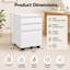 Classeur mobile 3 tiroirs en acier laminé à froid blanc avec serrure, 5 roulettes, système anti-basculement, porte-stylo et barre de suspension pour dossiers A4 et A4. Parfait pour la maison ou le bureau.