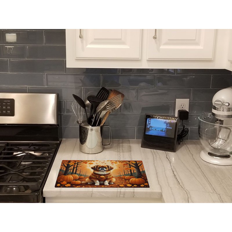 Tibetan Spaniel Fall Glass Cutting Board Large
