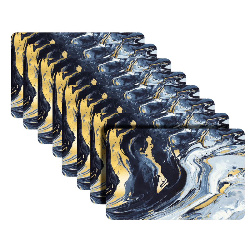 Placemats Dining Table Mat Table Decor Washable Non Slip Agate Rectangle 12 X 18, Navy/Gold