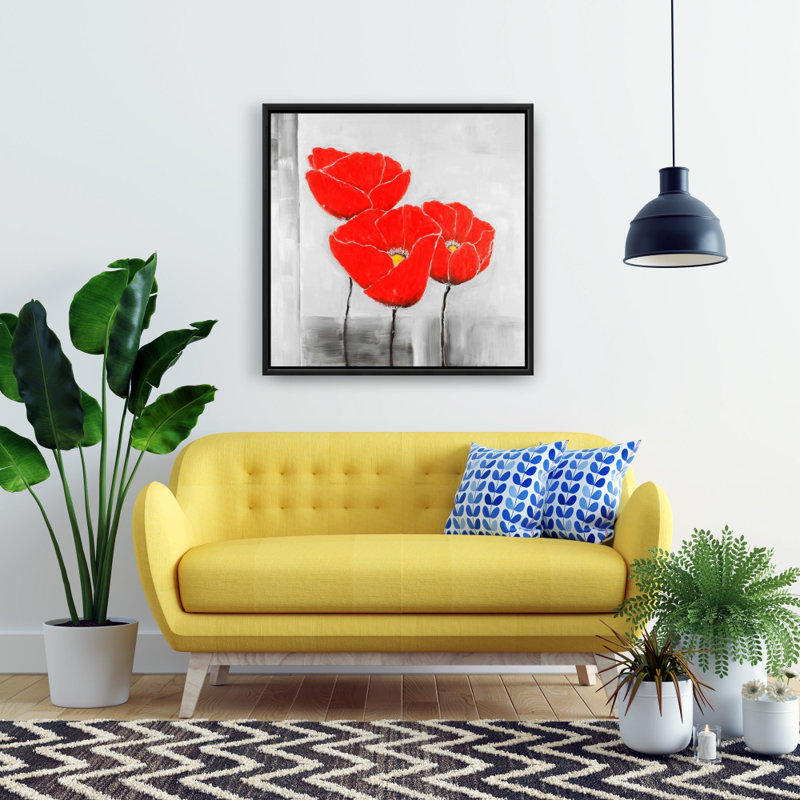 Three Poppies Botanical Canvas - Décoration florale pour chambre à coucher