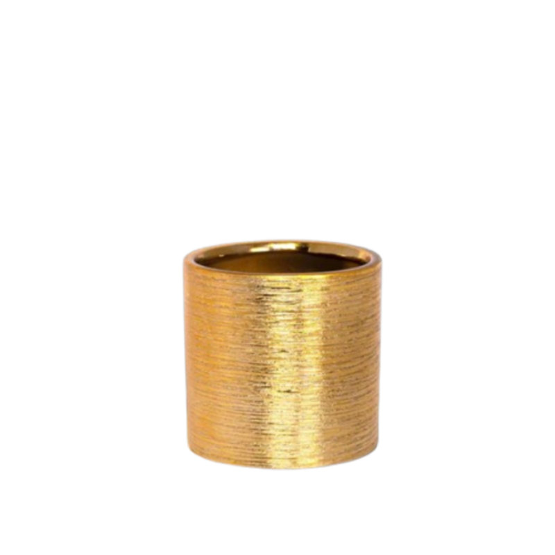 Vase rond en céramique à finition brillante or, H 6 po x l 6 po x P 6 po