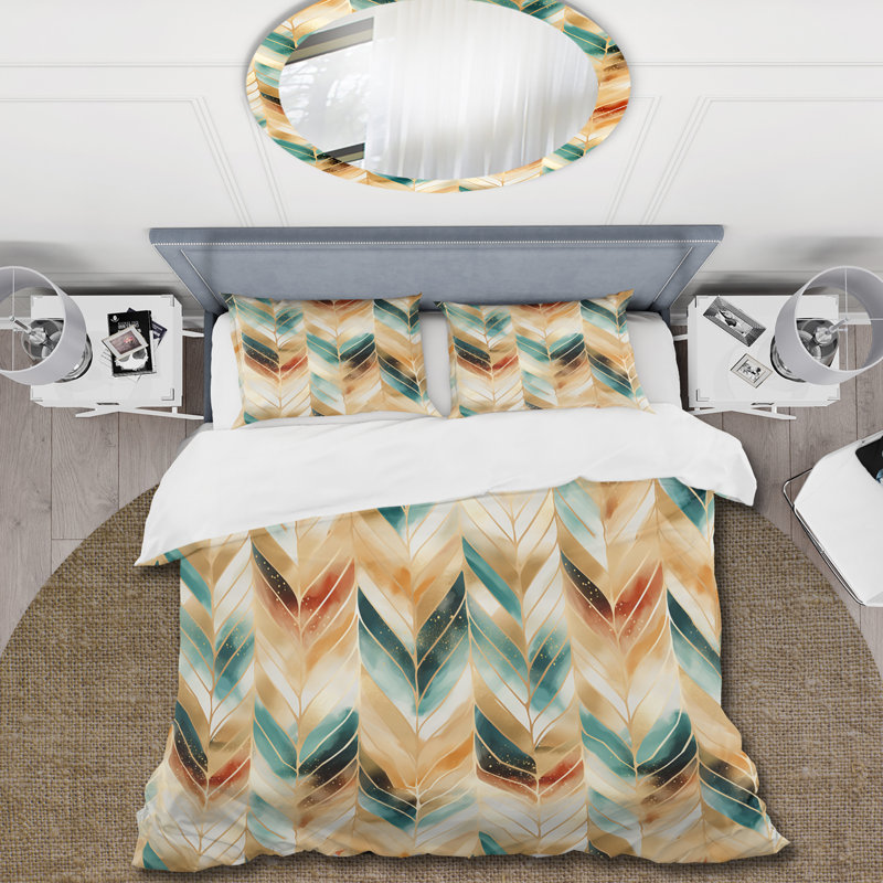 Goldern Gilded Chevron Reverie - Ensemble de housse de couette à chevrons, Housse de couette simple + 1 taie décorative stan