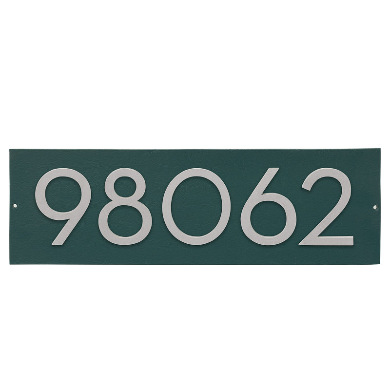 Plaque d'adresse horizontale flottante 4 po (5 chiffres), Vert forêt, Aluminium brossé, Oui