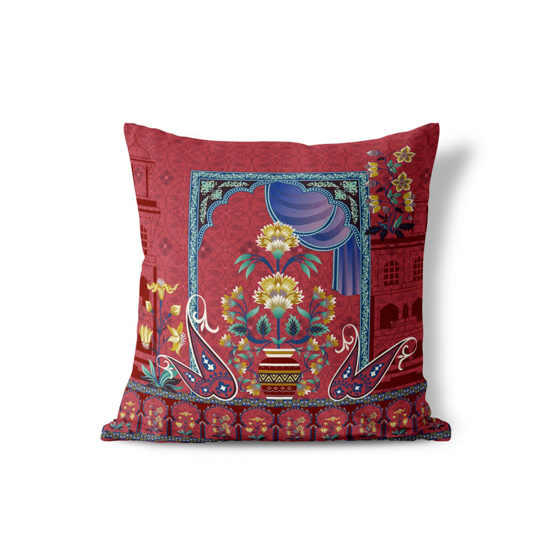 Housse et insert de coussin intérieur / extérieur en polyester Mughal Paradise, 18 po x 18 po, Rouge