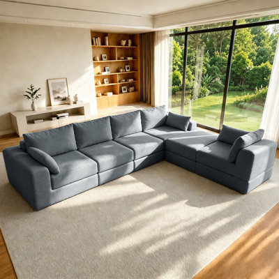 L Sectional Sofa Couch Set,Modular 130"U Shaped Floor Living Room Sofa Set With 4 Pillows,DIY Combination Sofa Couch for living rooms, apartments,bedr