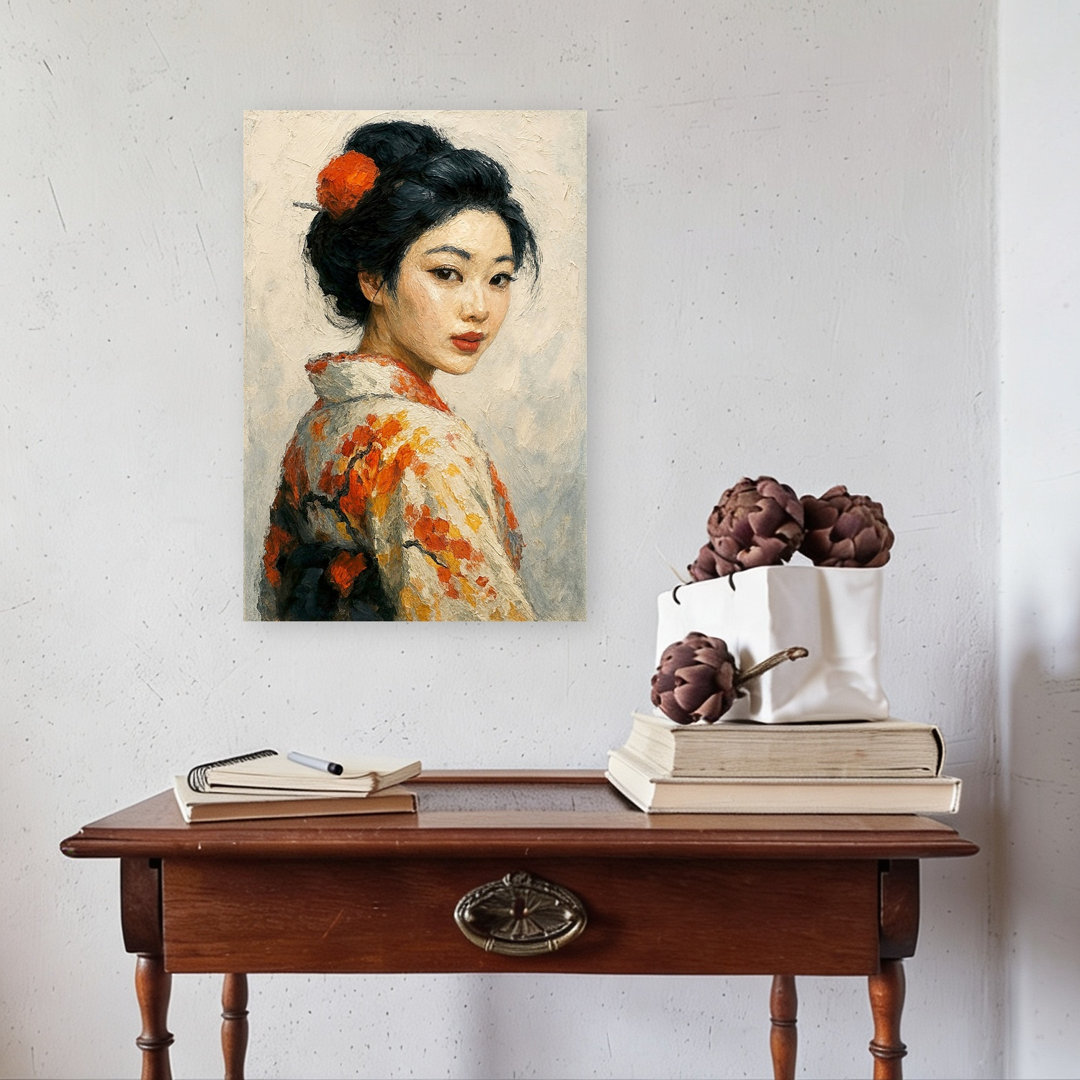 Serene Japanese Beauty Classic Delicate Elegant Flower Portrait Wall Art Print