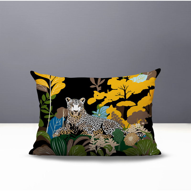 Oreiller rectangulaire réversible intérieur / extérieur Tai Leopard, Rectangle H 18 po x l 25 po, Jaune