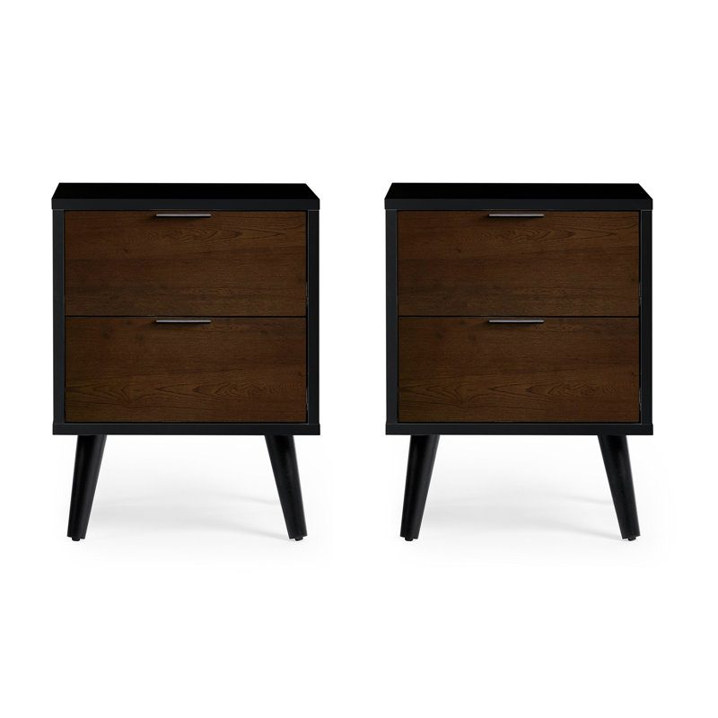 Elkville 45cm W Manufactured Wood Bedside Table, Black/Brown
