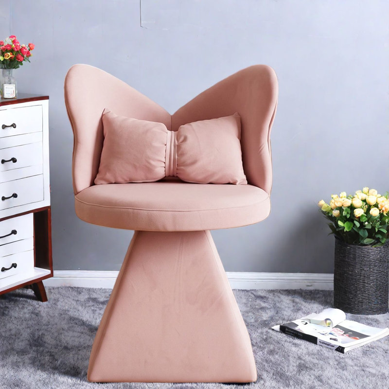 Chaises d'appoint pivotantes, dossier papillon en chenille rose, meuble-lavabo moderne