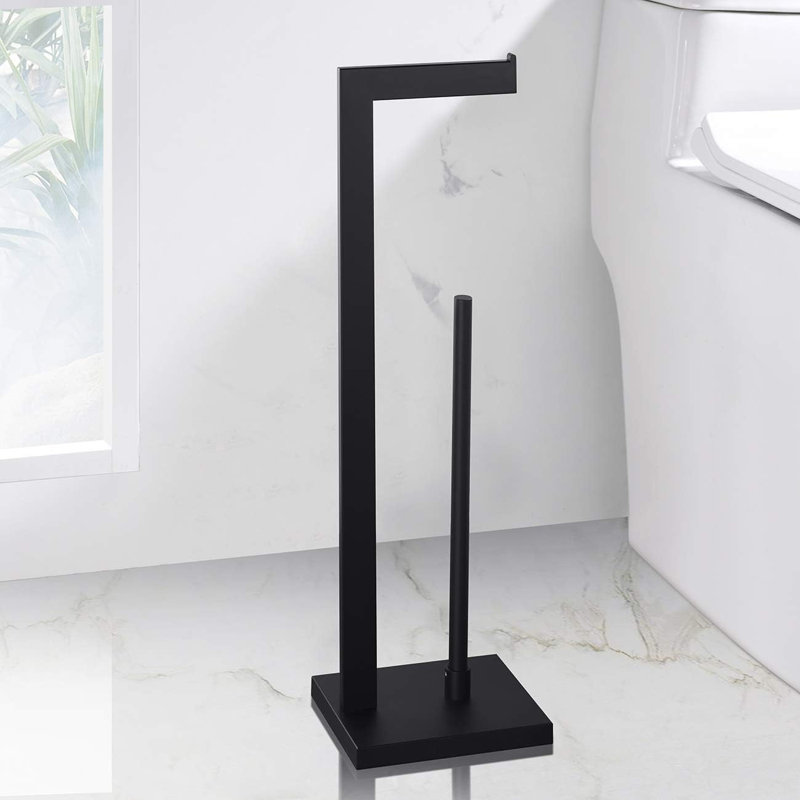 Porte-papier hygiénique sur pied pour salle de bain avec fonction de réserve, Noir mat