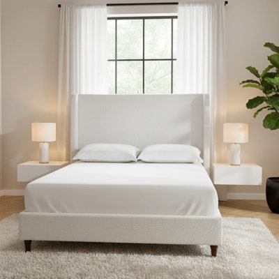 Tall Headboard Upholstered Bed / 54" High Headboard / Elegant Simplicity  / No Box Spring Needed / Easy Assembly / Queen / Cream White Chenille