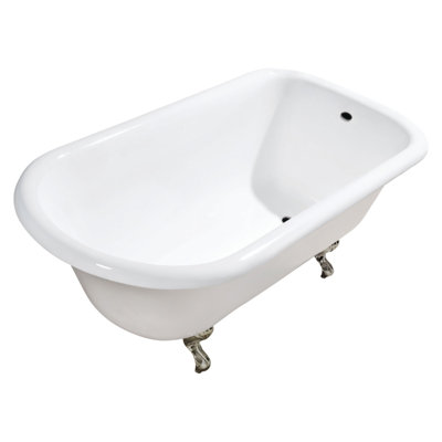 Kingston Brass Aqua Eden 54-Inch Cast Iron D-Shaped Roll Top Clawfoot Tub (No Faucet Drillings)