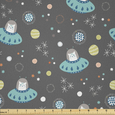 Darshani Space Cat Astronauts and Solar System Elements Funky Multi-Purpose Fabric