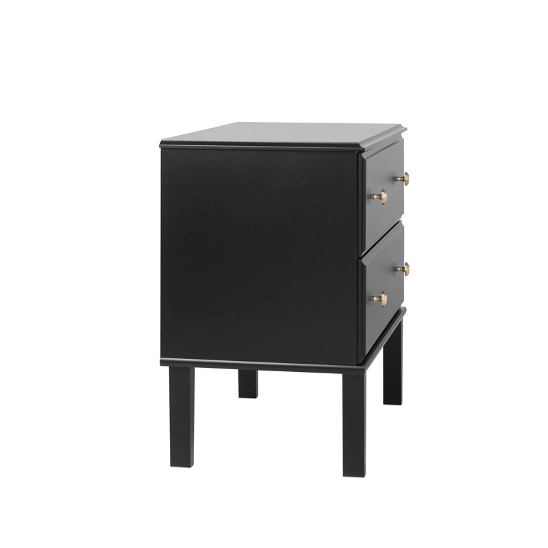 Lux Black 2 Drawer Nightstand with Gold Accents