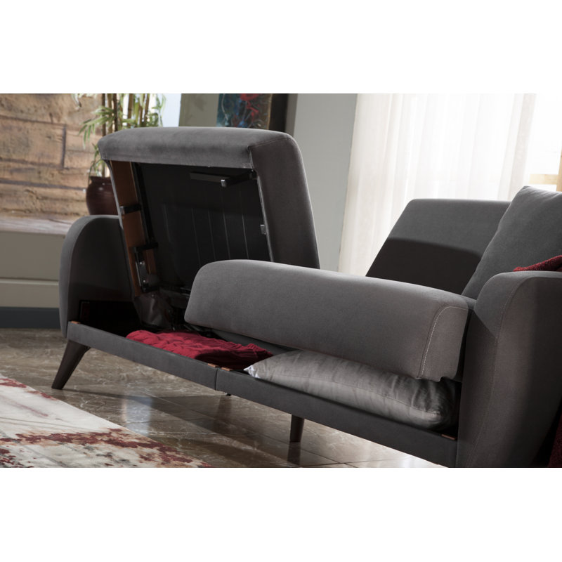 Lelana Twin 78.75 Polyester Tufted Sofa, Charcoal