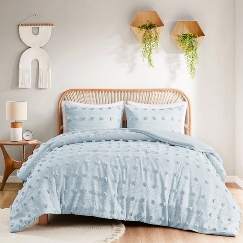 Édredon pour lit double / grand bleu avec 2 taies décoratives, lavable à la machine