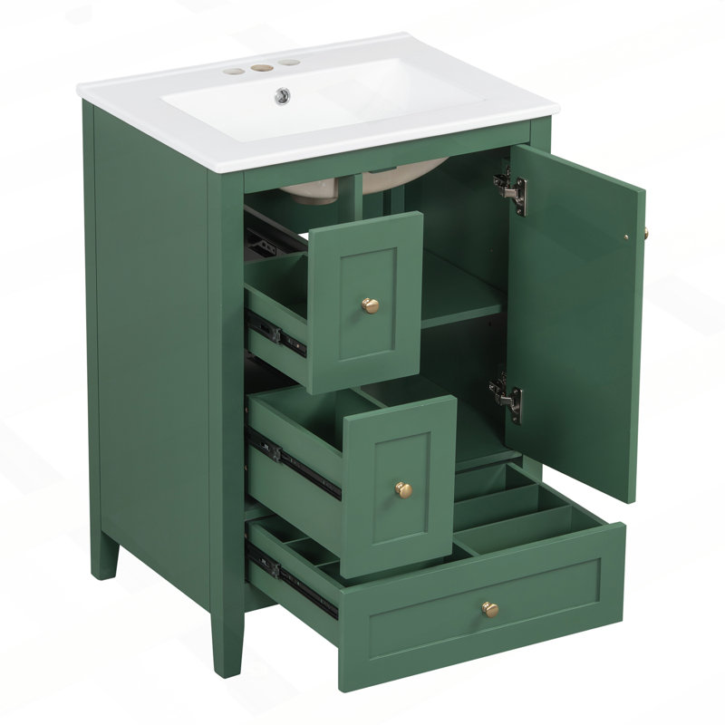 Meuble-lavabo polyvalent avec options de rangement avancées et finition élégante, Vert foncé