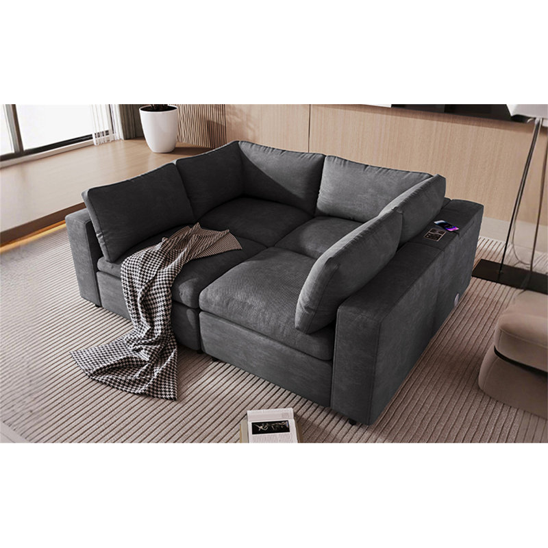 Canapé modulaire rembourré en U avec espace de rangement, Polyester gris