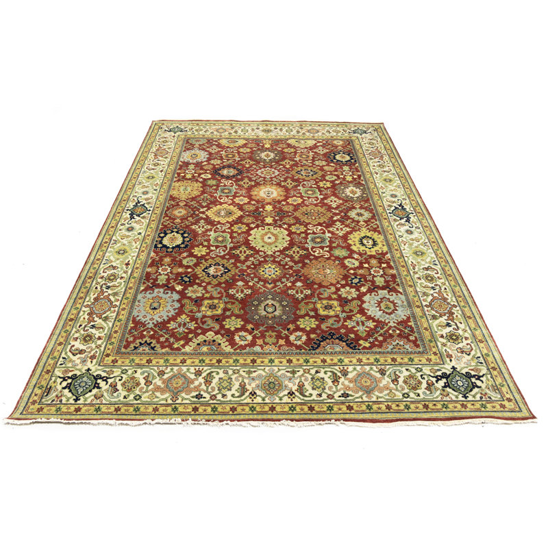 Tapis Oushak traditionnel rouille à motif floral 9 x 12 | Taille exacte: 8 pi 11 po x 11 pi 10 po