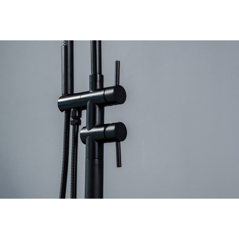 Matte Black Brass Freestanding Tub Filler with Handheld Shower