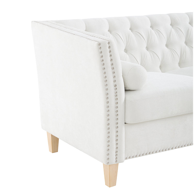 Élégant canapé transitionnel à 3 places avec accoudoirs évasés, garniture cloutée et pieds en bois massif, canapé confortable pour le salon et le bureau personnel