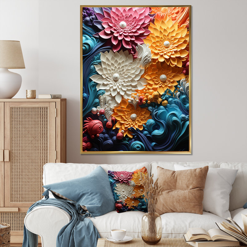 " Multicolor Op Art Vibrant Oscillations I ", Gold Floater Framed, 32" H x 24" W x 1" D