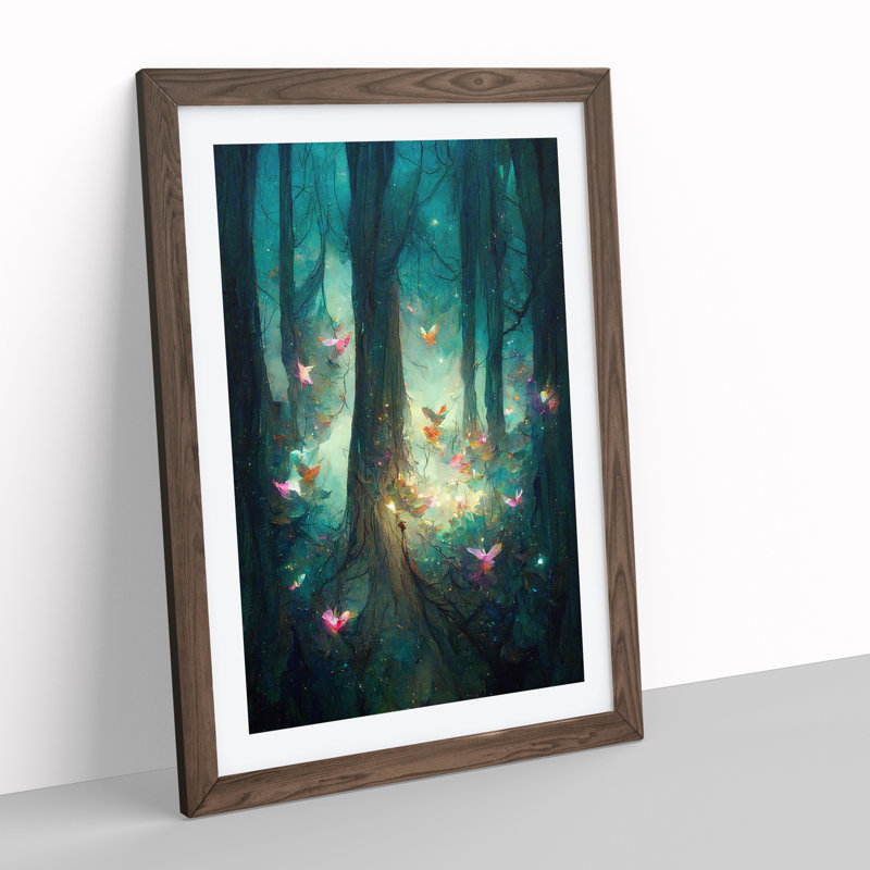 Forest Fairies - Single Picture Frame Painting, Walnut, 64cm H x 46cm W x 2cm D