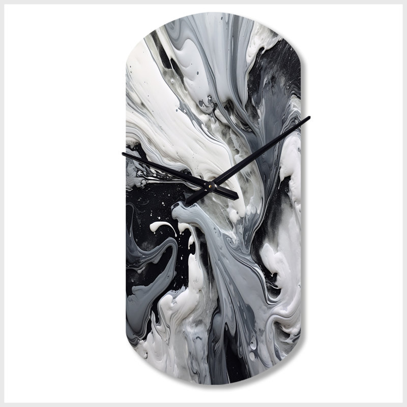 Black and Grey Harmony In Chaos - Abstract Cylinder Metal Wall Clock, Black Asymmetrical Wall Clock Print, Grand