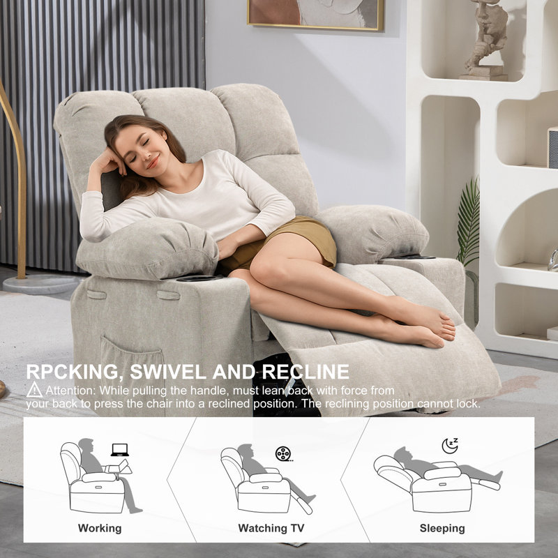 Latitude Run® Overstuffed Heated Massage Swivel Rocker Recliner with ...