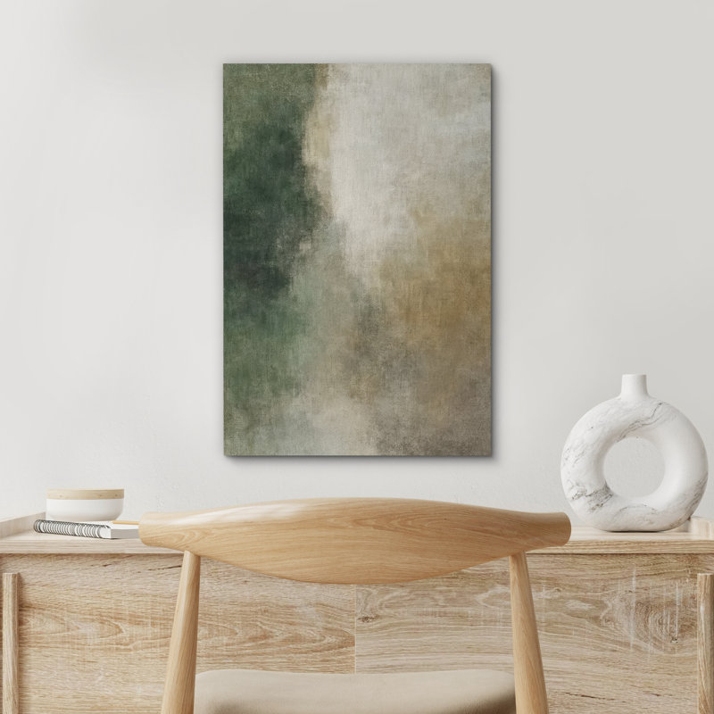 Deep Forest Green and Soft Neutral Fade for Modern Minimal Decor – Pictures Framed Canvas Print Wall Art, Wrapped Canvas
