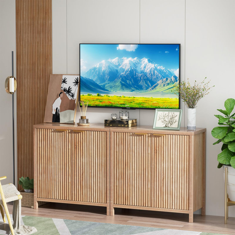 Modern 55'' Wood Sideboard Storage Cabinet With Doors And Adjustable Shelves