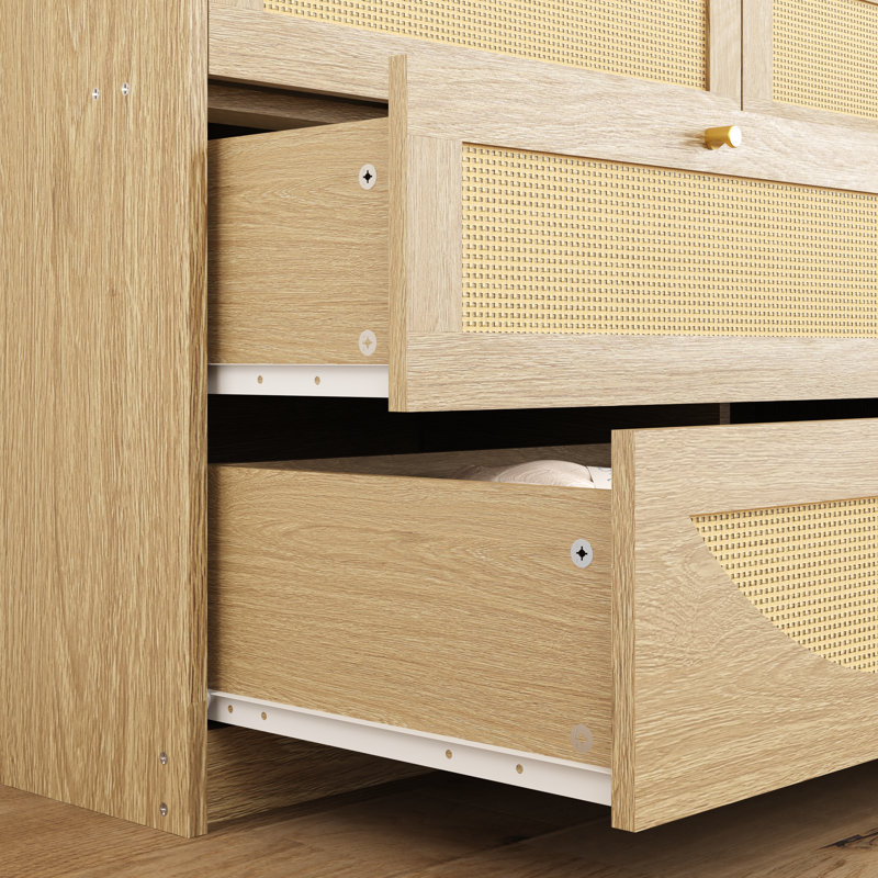 Armoire 8 tiroirs avec façade en rotin, Natural