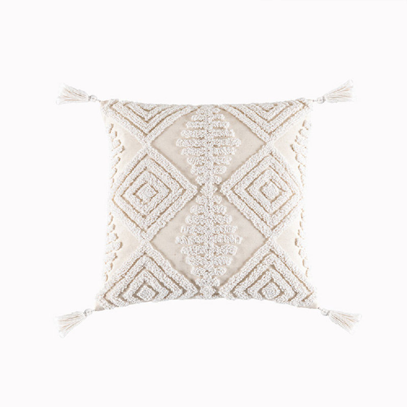 Housse de coussin en coton touffeté et brodé en coton 18 po x 18 po