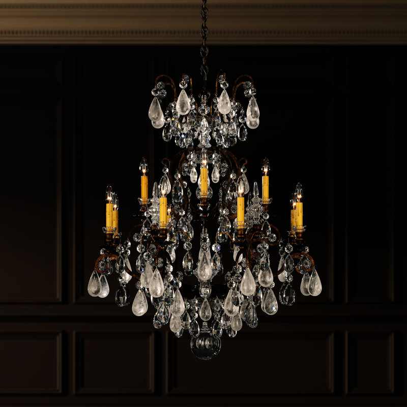 Renaissance 12 - Light Glass Tiered Chandelier, Clear Rock Crystal, French Gold