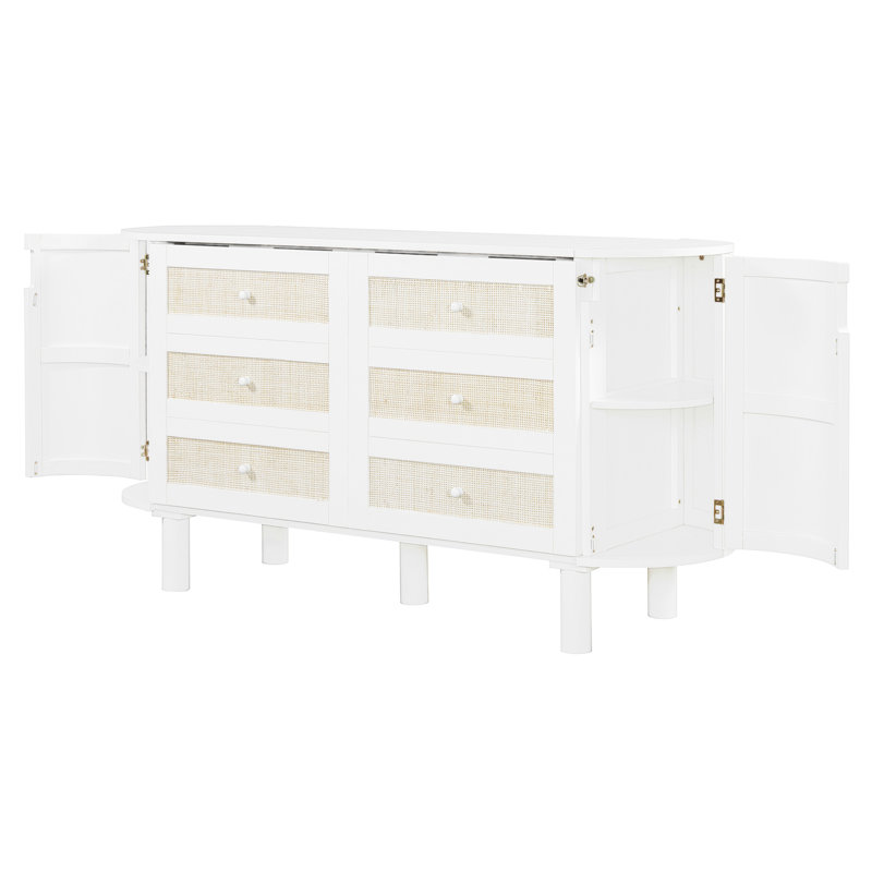 Lit double blanc avec rangement caché et touche tissée contemporaine - option d'espace pour les chambres d'invités et matelas pliables Commode avant à tiroir chic