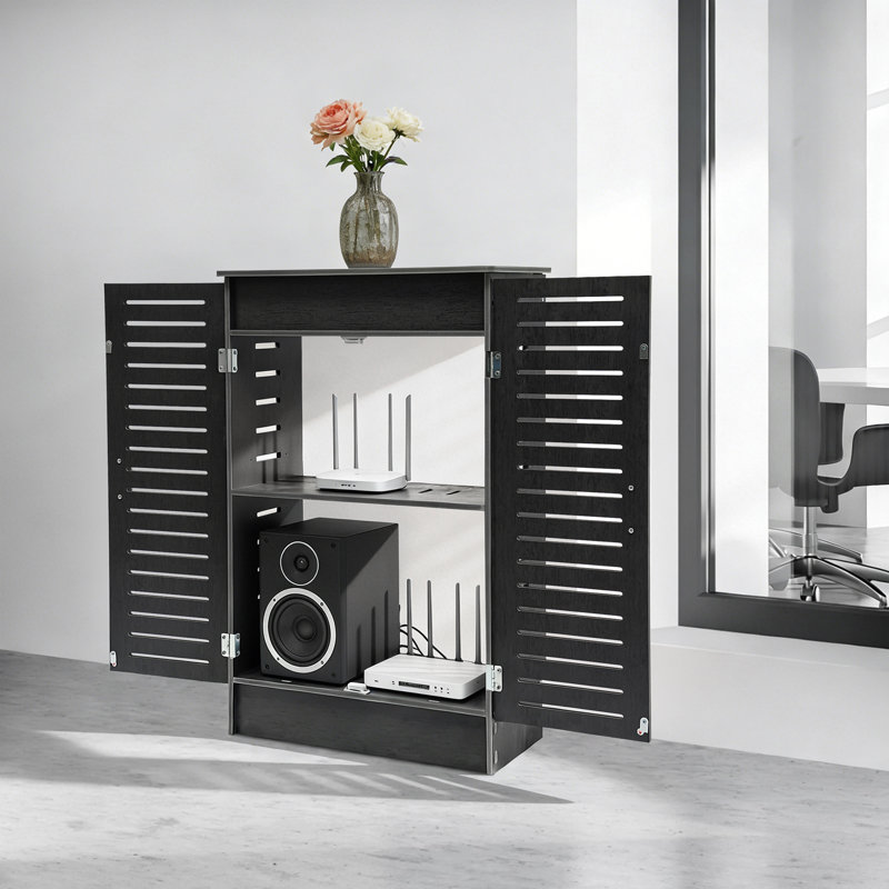 Floor Standing Router Storage Cabinet With Adjustable Shelf, Gray