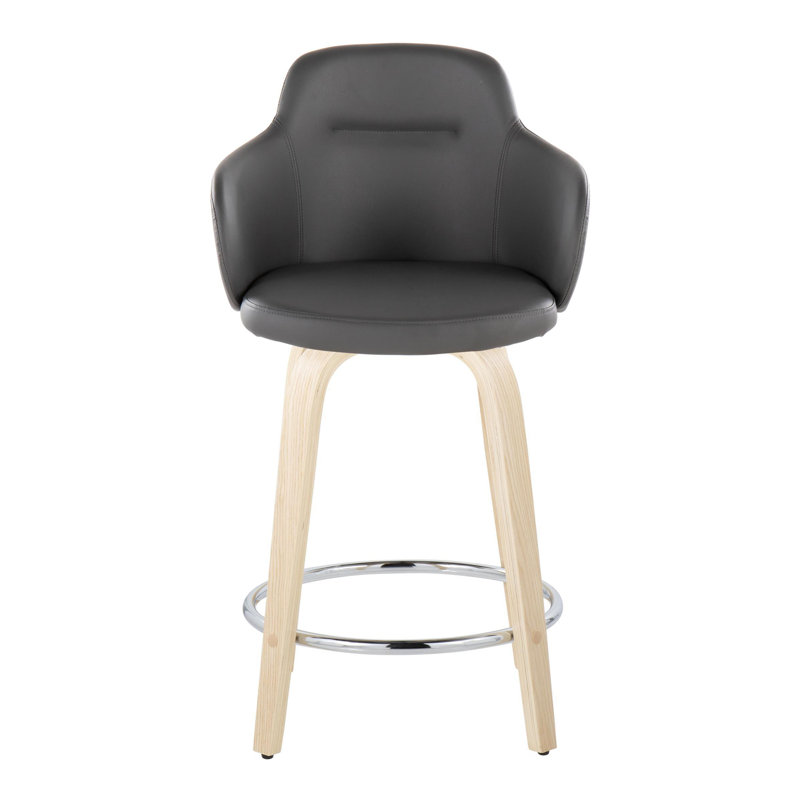 Boyne Swivel Upholstered Counter Stool, Gray, Natural/Chrome