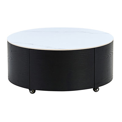 Round Movable Coffee Table With Casters