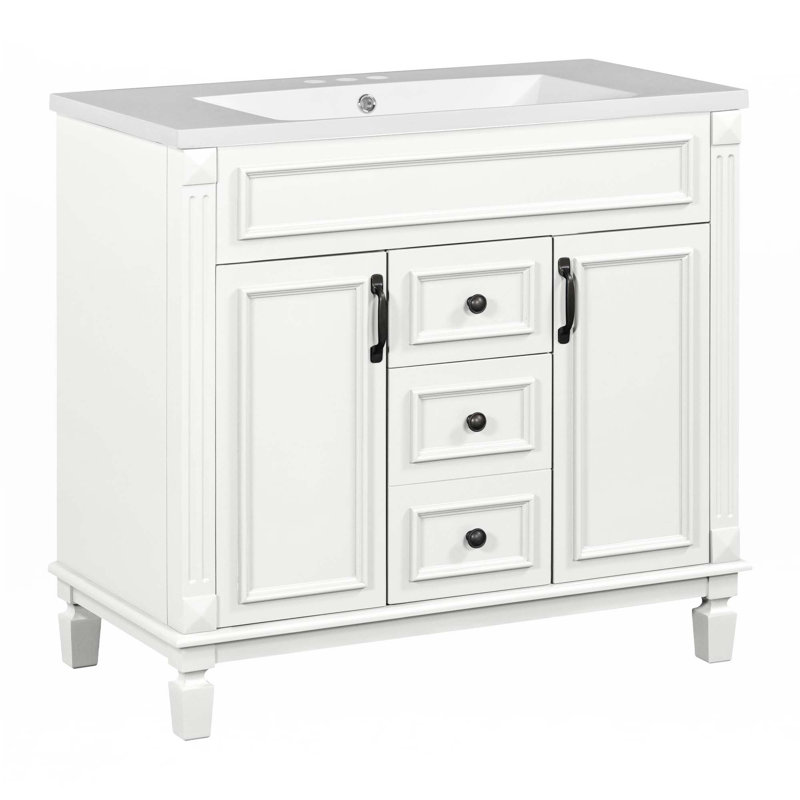 Meuble-lavabo 36 po avec lavabo en résine et miroir, Blanc