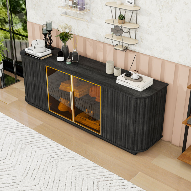 Buffet avec lumières DEL, portes en verre trempé et armoire de rangement, meuble télé pour le salon
